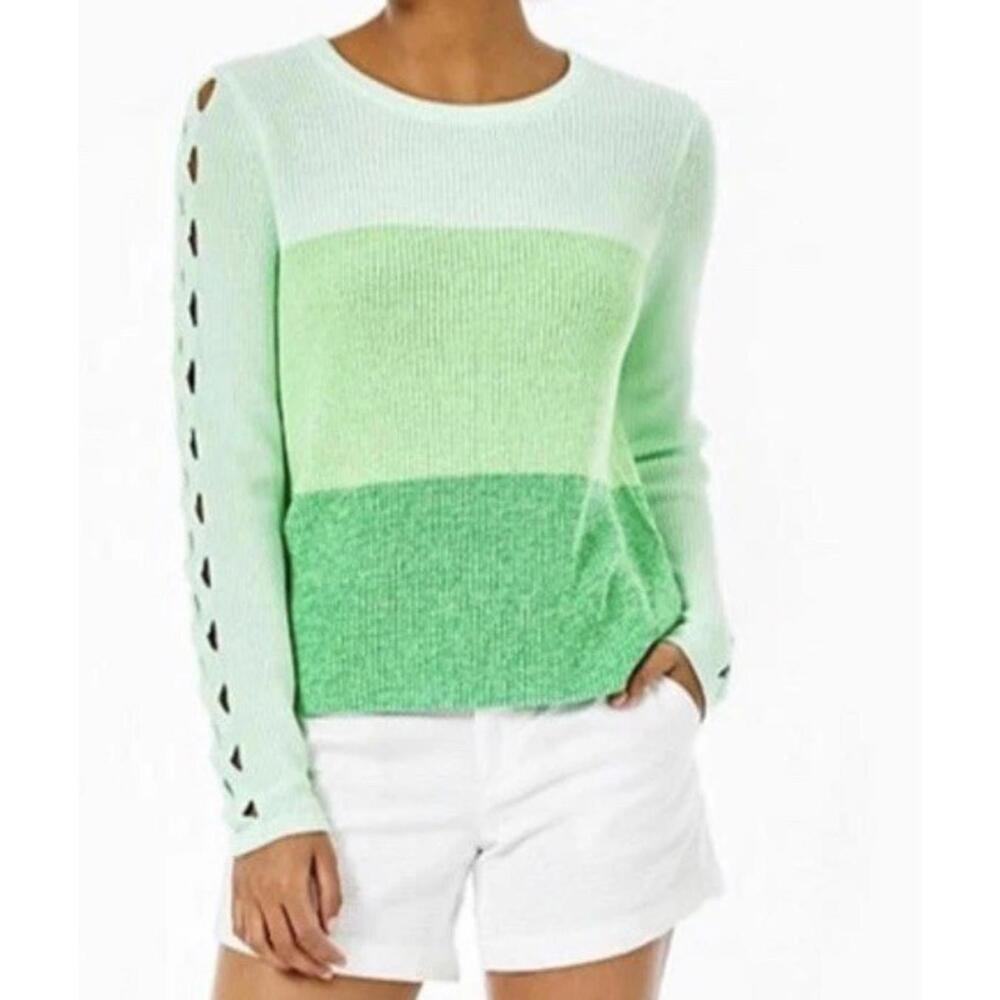 Lilly Pulitzer Cortina Sweater Ombré Green Sz M Color block Resort St Patricks